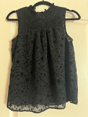 LOFT Velvet Star Print Smocked Sheer Blouse Celestial Whimsigoth Fairy Boho XS